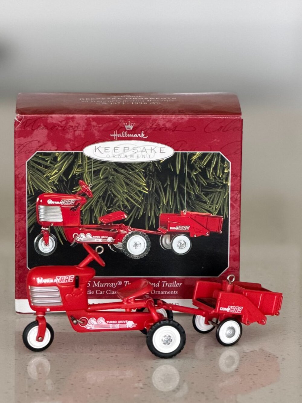 Hallmark Ornament Kiddie Car Classics 1955 Murray Tractor and Trailer #5